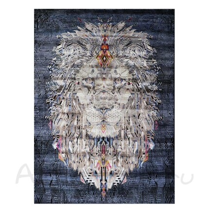 Большой узелковый ковер с изображением льва