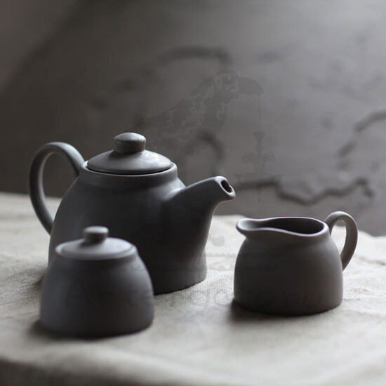 Серый керамический чайный сервиз