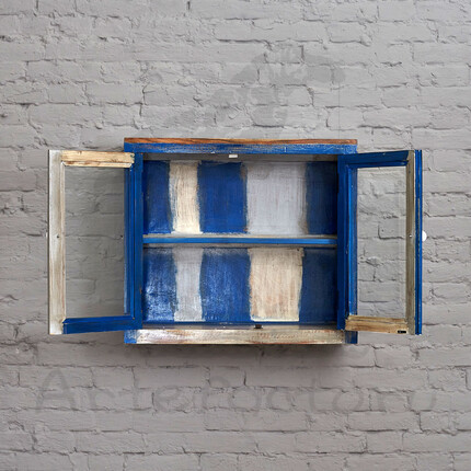 Подвесной деревянный шкафчик голубой