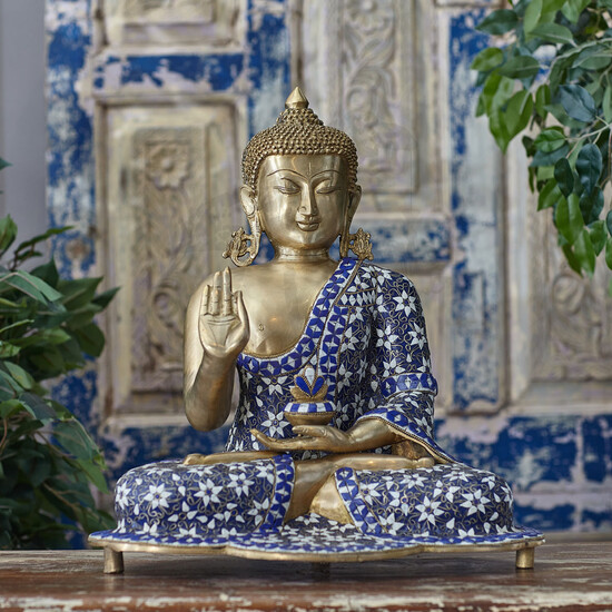 Индийская латунная статуэтка медитирующий Будда