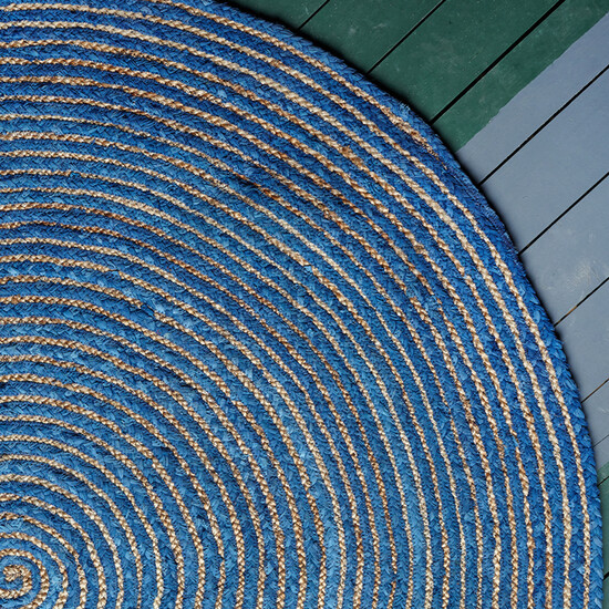 Круглый ковер из джута и хлопка, синий, 150 см