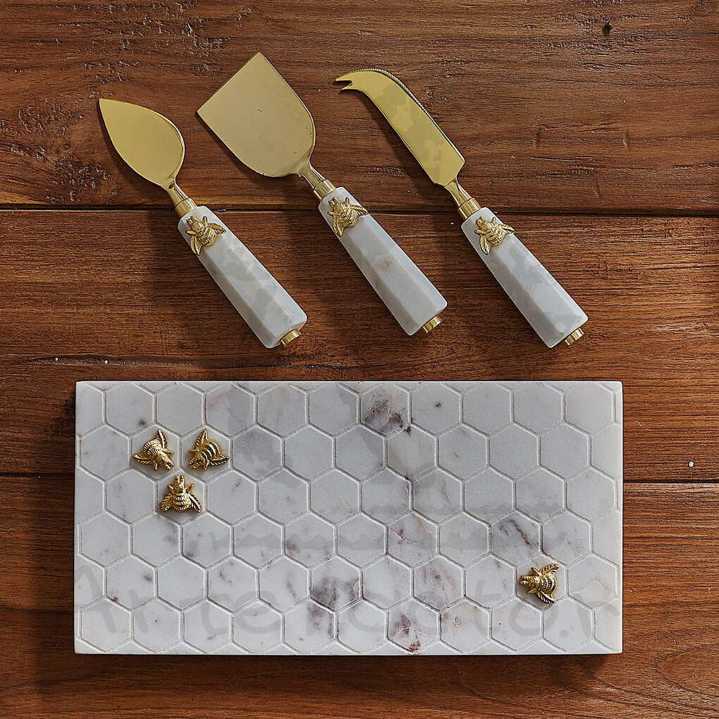 Дизайнерский набор из мраморной доски и латунных ножей для сервировки стола