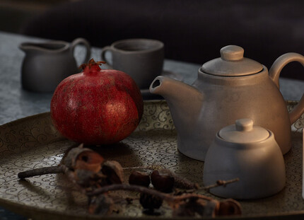 Серый керамический чайный сервиз