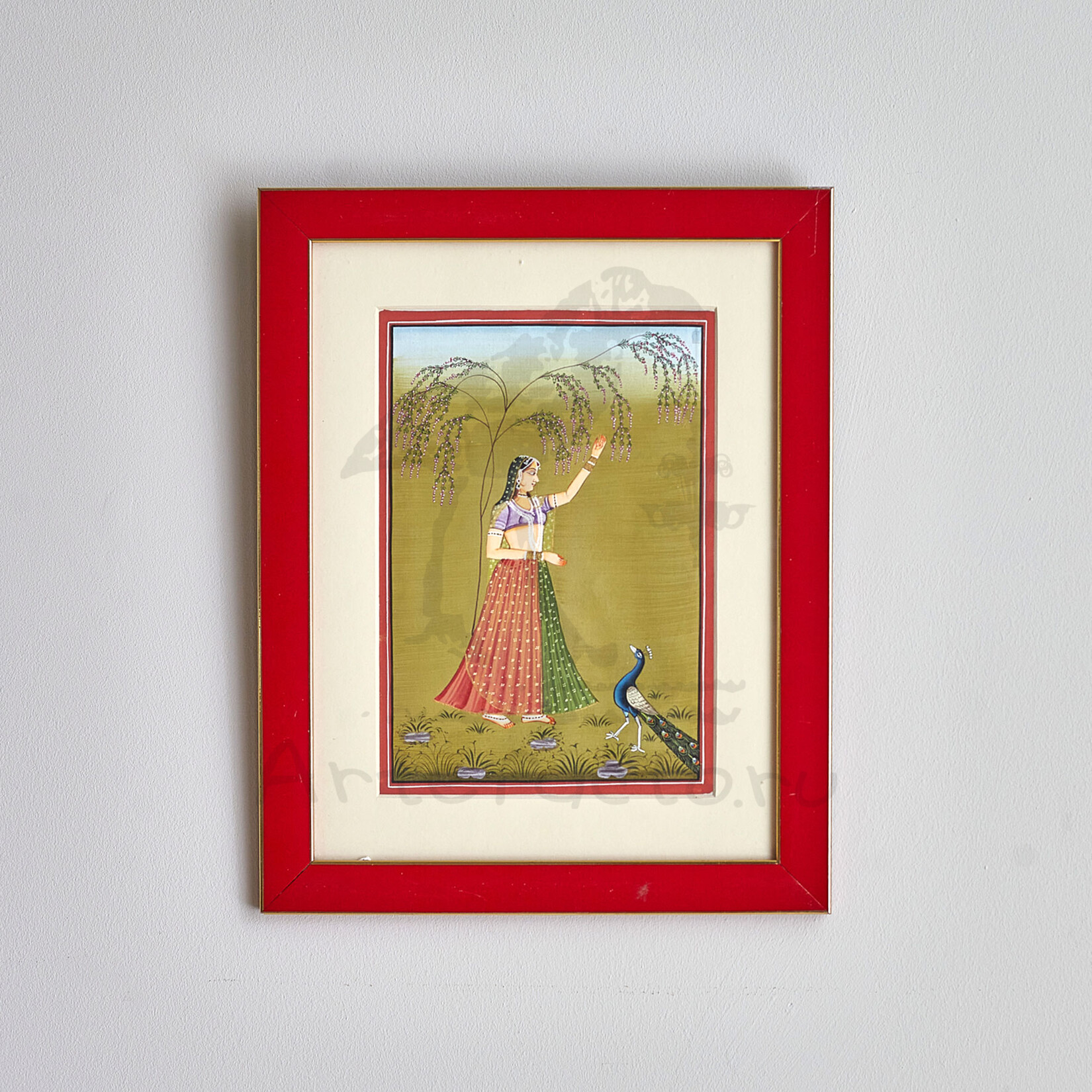Индийская картина-миниатюра в деревянной яркой рамке