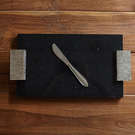 Сервировочный поднос из мрамора и нож для сыра Black Ingot