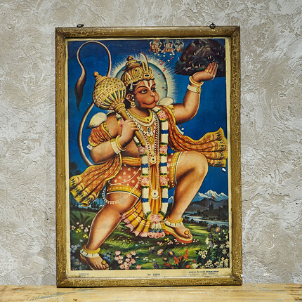 Индийский старинный плакат в деревянной раме