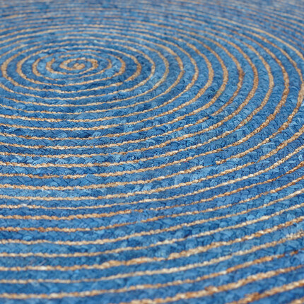 Круглый ковер из джута и хлопка, синий, 150 см