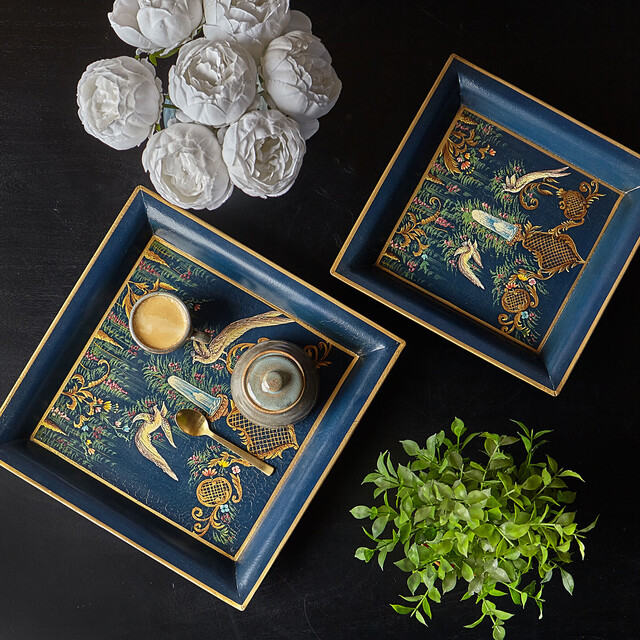 Комплект подносов Шинуазри dark blue, 2 шт