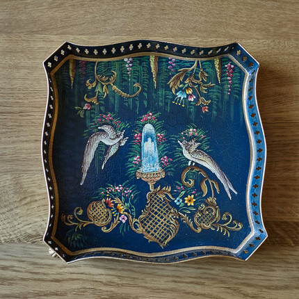 Поднос Шинуазри,dark blue Расписной сервировочный поднос на ножках
