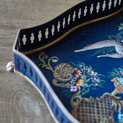 Поднос Шинуазри,dark blue Расписной сервировочный поднос на ножках