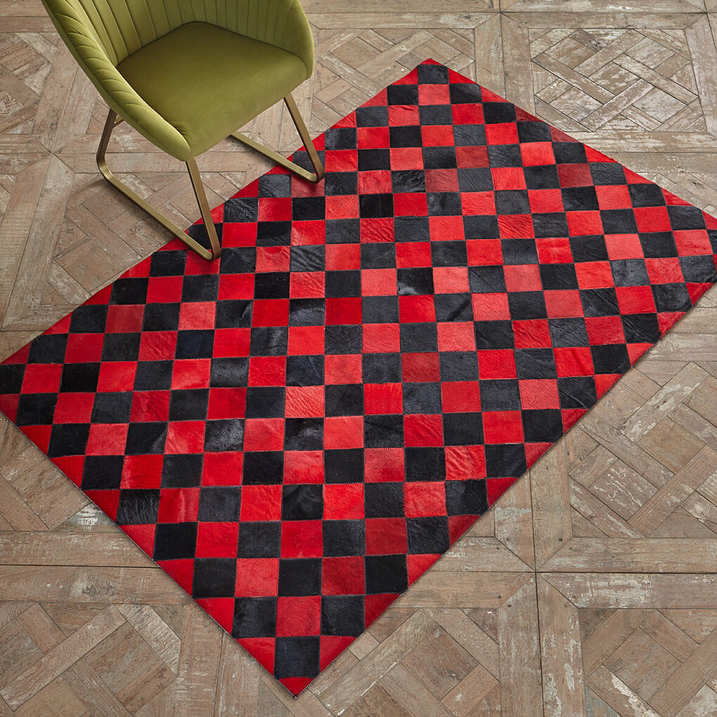 Ковер из шкуры буйвола Patchwork, red