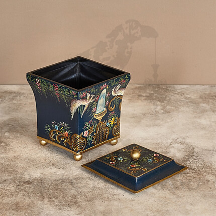 Шкатулка Шинуазри, dark blue Синяя расписная декоративная шкатулка