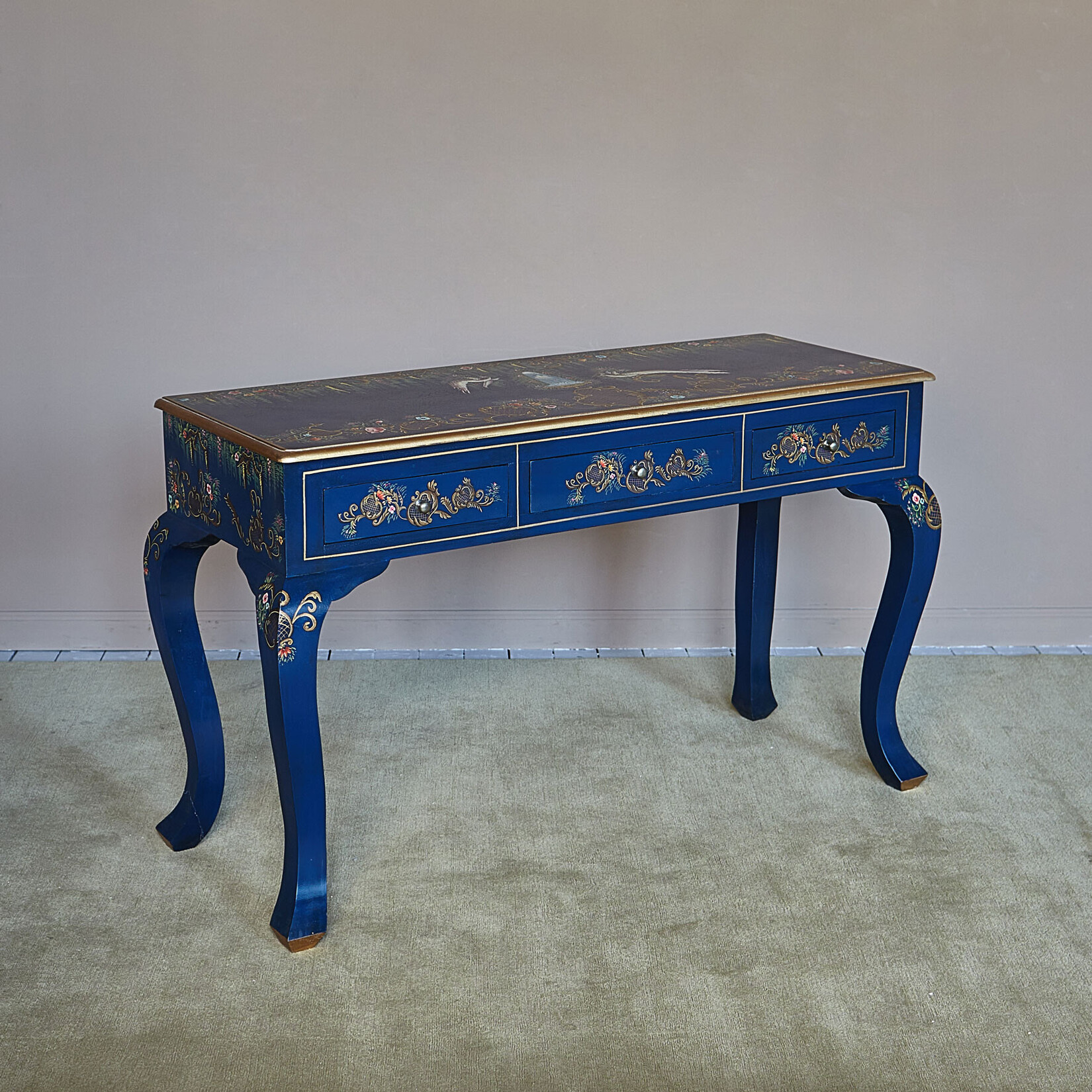Консольный стол Шинуазри, dark blue Синий консольный стол с росписью