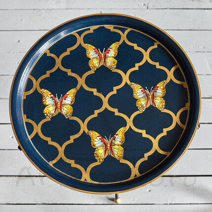Складной столик Шинуазри, dark blue Складной круглый столик с бабочками