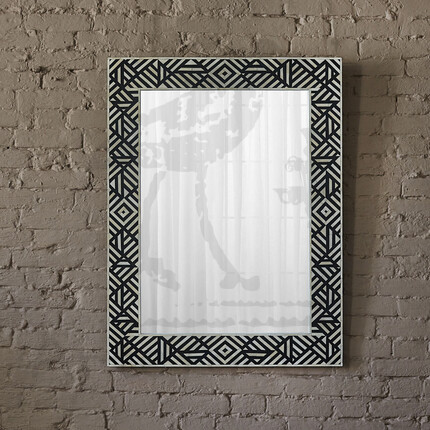 Индийское зеркало с инкрустацией костью, геометрический рисунок