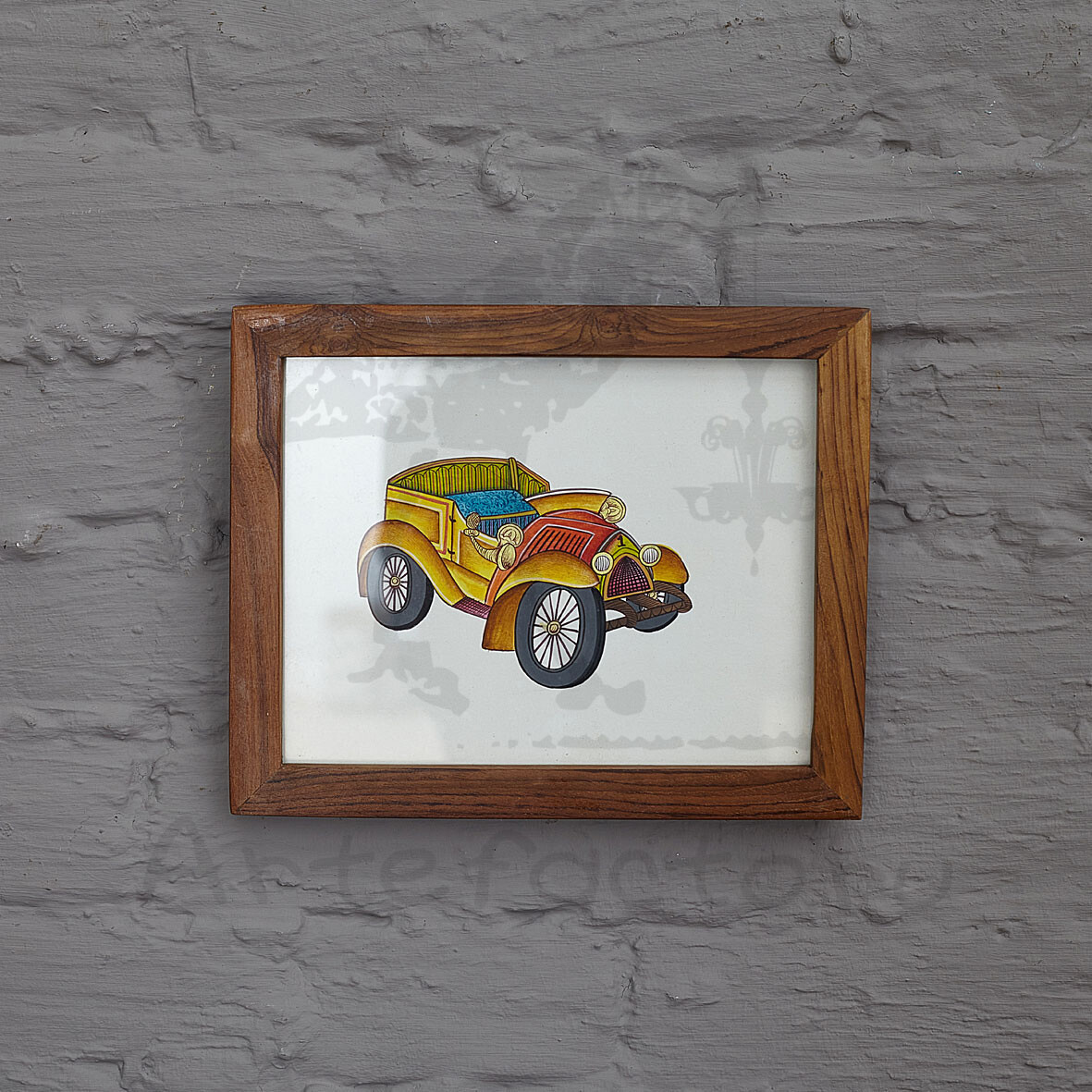 Рисунок автомобиль в деревянной раме